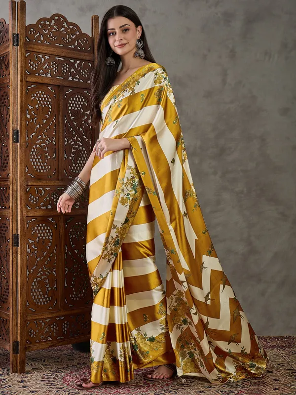 Super_extravagant_Mustard_Ajrakh_Printed_Semi_Modal_Silk_Saree_With_Lagniappe_Blouse_Piece