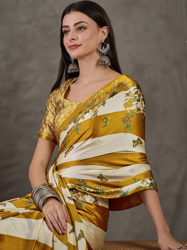 Super_extravagant_Mustard_Ajrakh_Printed_Semi_Modal_Silk_Saree_With_Lagniappe_Blouse_Piece