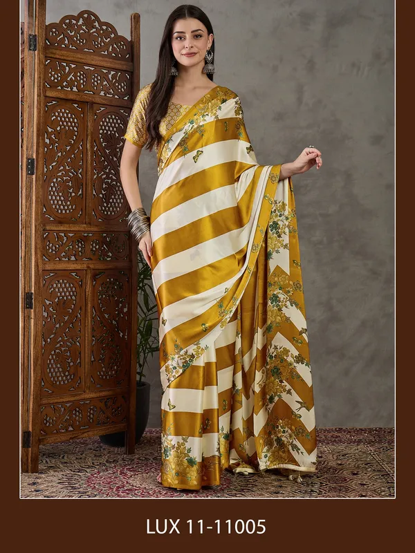 Super_extravagant_Mustard_Ajrakh_Printed_Semi_Modal_Silk_Saree_With_Lagniappe_Blouse_Piece