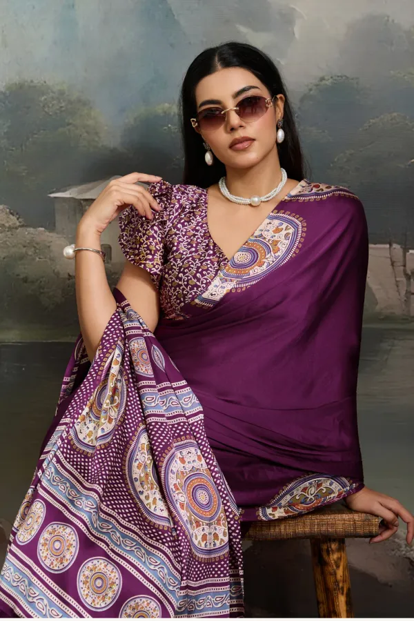 Tacao_Purple_Modal_Ajrakh_Printed_Silk_Saree