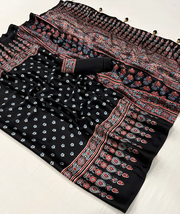 Tuna_Black_Ajrakh_Printed_Satin_Gaji_Silk_Saree_For_Women