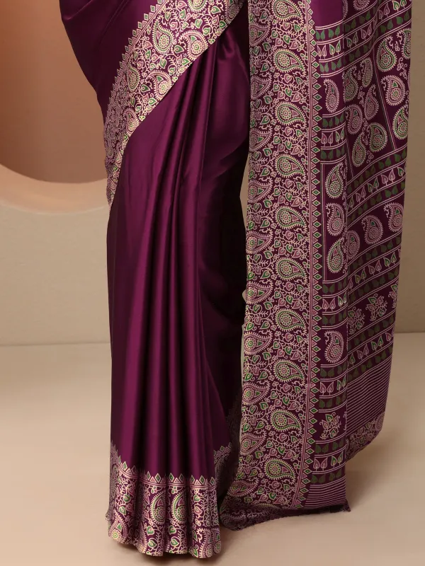 Wine_Solid_Satin_Saree_With_Unstitched_Blouse_Piece
