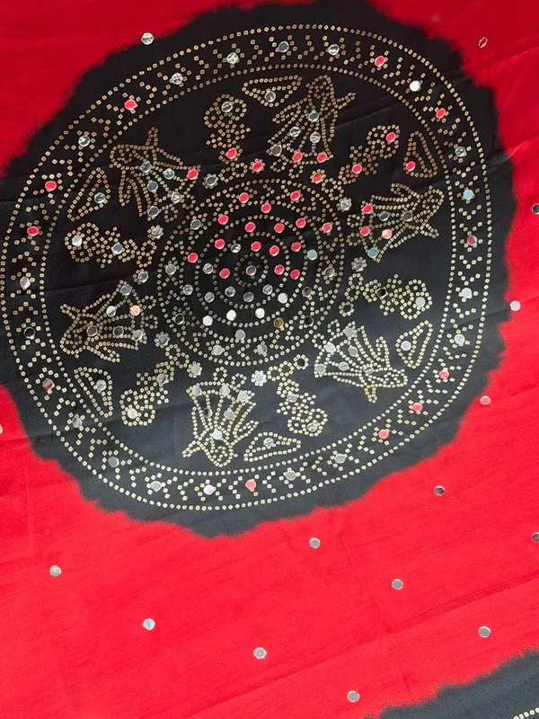 Red_Bandhani_Ajrakh_Real_Mirror_Modal_Silk_Saree_With_Blouse_