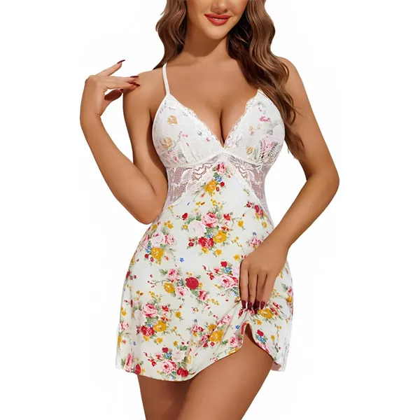 Floralwhite_Lycra_Premium_Nightdress_For_Women
