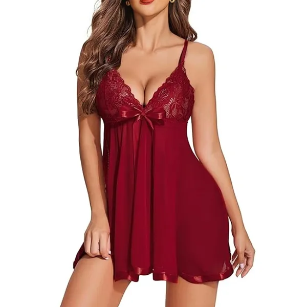 Maroon_Net_Premium_Babydoll_Nightwear_For_Women