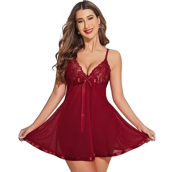 Maroon_Net_Premium_Babydoll_Nightwear_For_Women