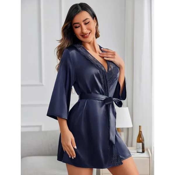 Navyblue_Satin,Lace_Premium_Robe_For_Women