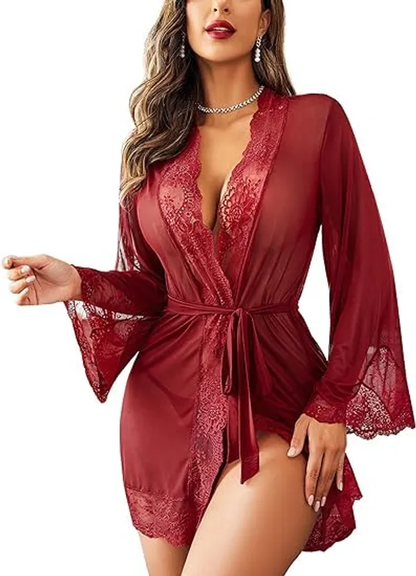 Maroon_Net_Premium_Nightdress_For_Women