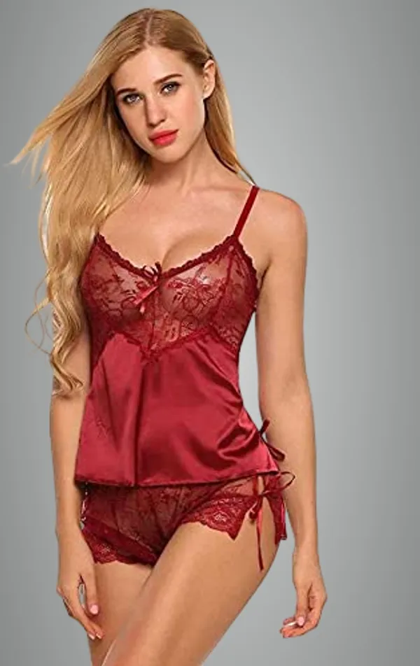 Maroon_Net_Premium_Babydoll_Dress_For_Women
