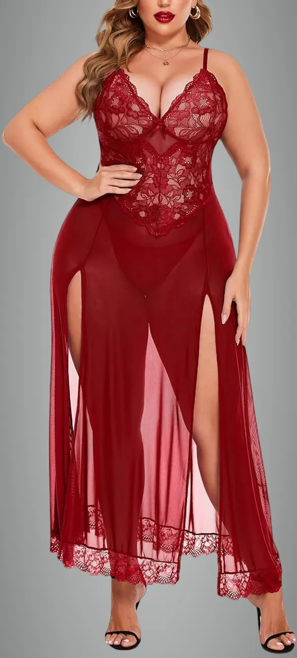 Maroon_Net_Premium_Babydoll_Dress_For_Women
