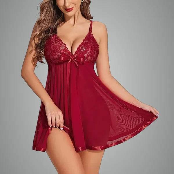 Maroon_Net_Premium_Babydoll_Nightwear_For_Women