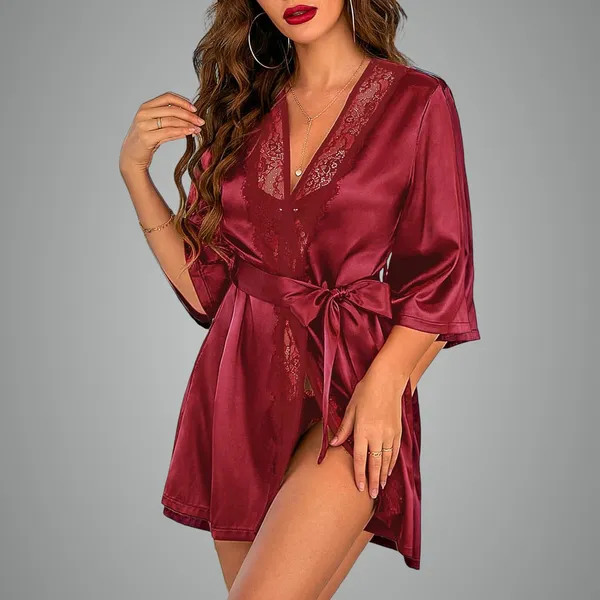 Maroon_Satin,Lace_Premium_Robe_For_Women