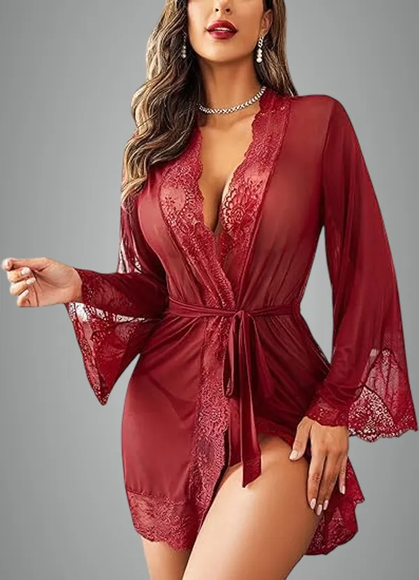 Maroon_Net_Premium_Nightdress_For_Women