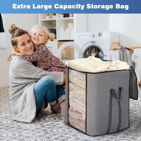 Grey_Non_Woven_Premium_Big_Size_Blanket_Storage_Bag_Garment_Cover_For_Home__(Pack_Of_2)