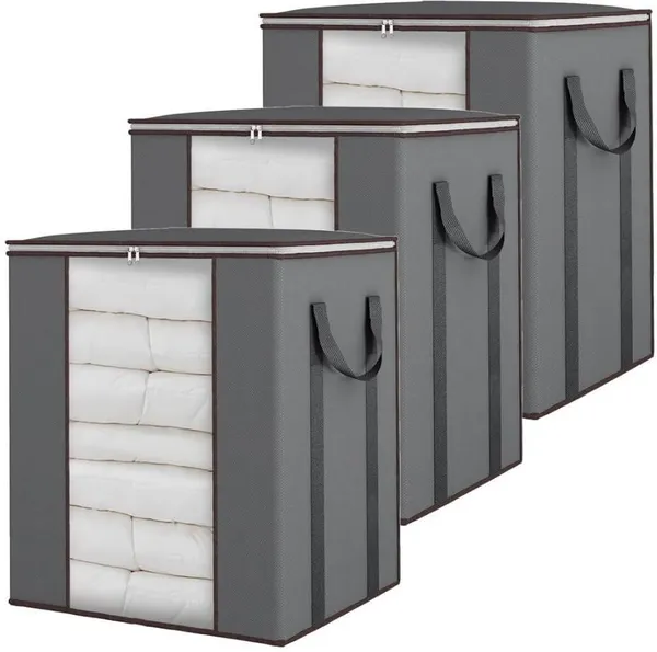 Grey_Non_Woven_Premium_Big_Size_Blanket_Storage_Bag_Garment_Cover_For_Home__(Pack_Of_3)