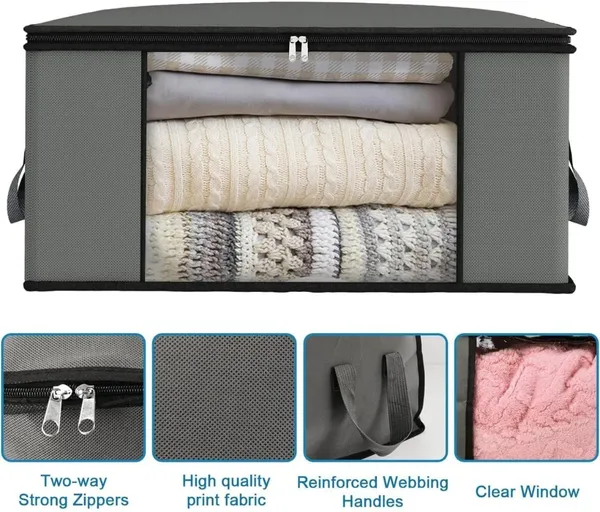 Grey_Non_Woven_Premium_Blanket_Storage_Bag_Garment_Cover_For_Home__(Pack_Of_3)