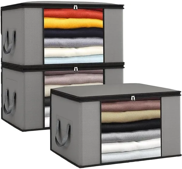 Grey_Non_Woven_Premium_Blanket_Storage_Bag_Garment_Cover_For_Home__(Pack_Of_3)