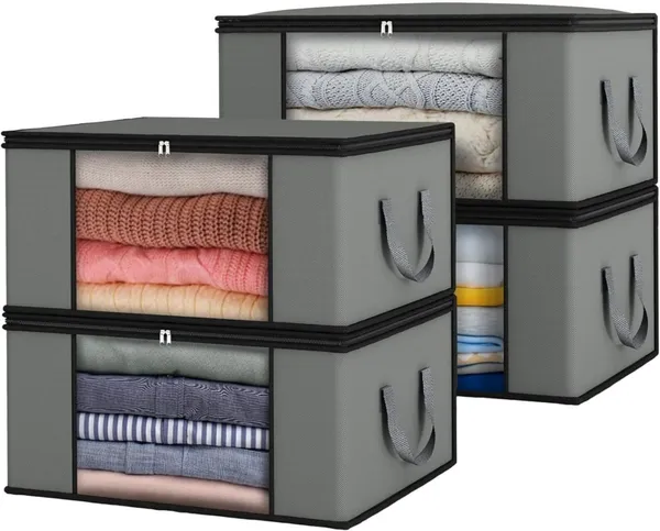 Grey_Non_Woven_Premium_Blanket_Storage_Bag_Garment_Cover_For_Home__(Pack_Of_4)