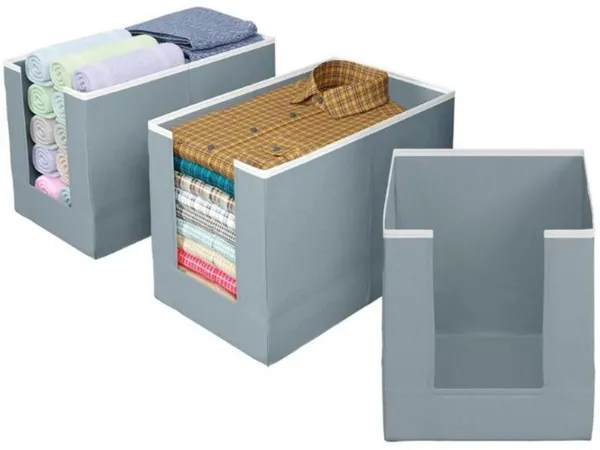 Grey_Non_Woven_Premium_Shirt_Stacker_Organizer_Garment_Cover_For_Home__(Pack_Of_3)