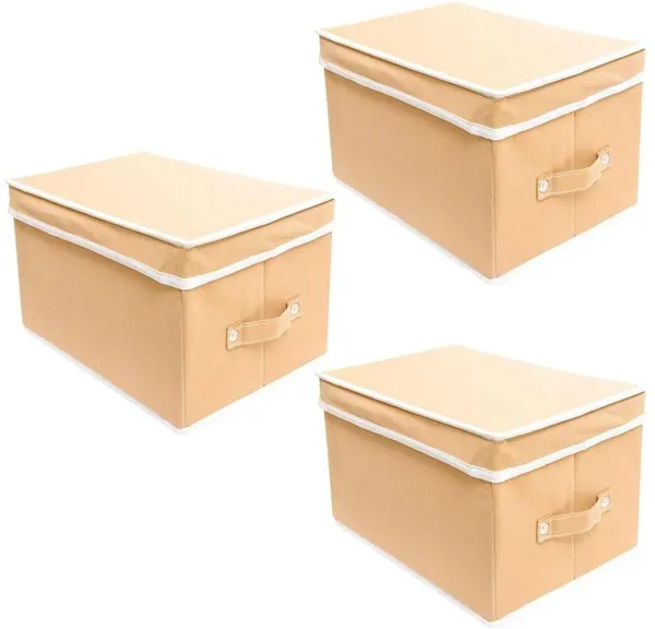 Beige_Non_Woven_Premium_Storage_Box_with_Lid_Garment_Cover_For_Home__(Pack_Of_3)