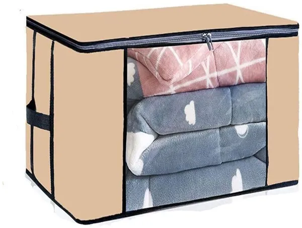 Beige_Non_Woven_Premium_Transparent_Window_Blanket_Storage_Bag_Garment_Cover_For_Home