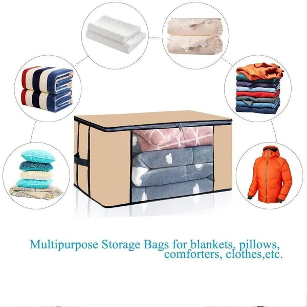 Beige_Non_Woven_Premium_Transparent_Window_Blanket_Storage_Bag_Garment_Cover_For_Home__(Pack_Of_5)
