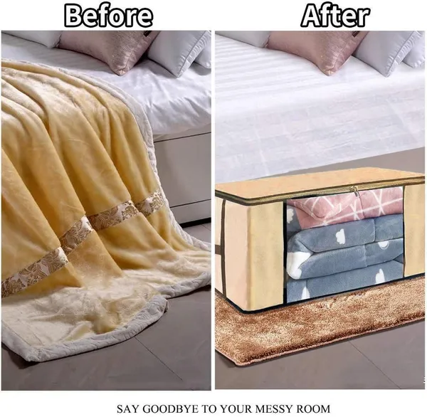 Beige_Non_Woven_Premium_Transparent_Window_Blanket_Storage_Bag_Garment_Cover_For_Home__(Pack_Of_5)
