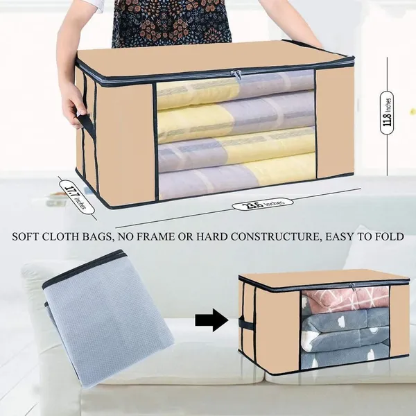Beige_Non_Woven_Premium_Transparent_Window_Blanket_Storage_Bag_Garment_Cover_For_Home__(Pack_Of_5)