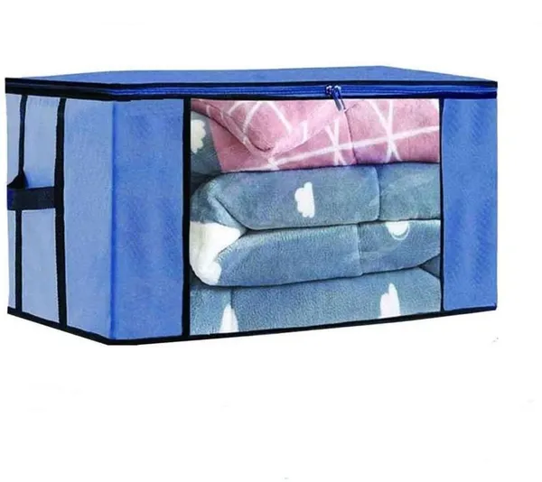 Blue_Non_Woven_Premium_Transparent_Window_Blanket_Storage_Bag_Garment_Cover_For_Home