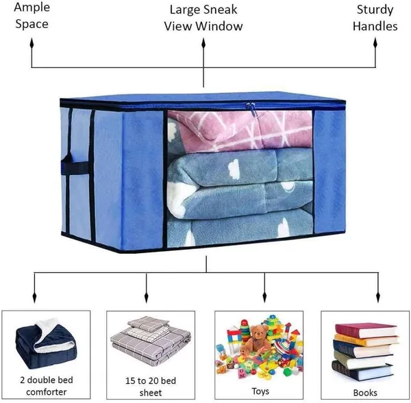 Blue_Non_Woven_Premium_Transparent_Window_Blanket_Storage_Bag_Garment_Cover_For_Home