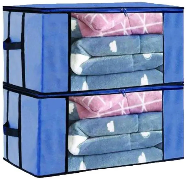 Blue_Non_Woven_Premium_Transparent_Window_Blanket_Storage_Bag_Garment_Cover_For_Home__(Pack_Of_2)