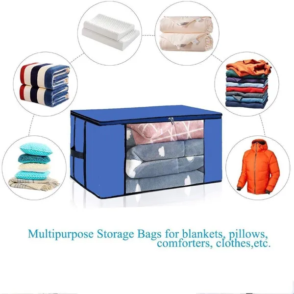 Blue_Non_Woven_Premium_Transparent_Window_Blanket_Storage_Bag_Garment_Cover_For_Home__(Pack_Of_3)