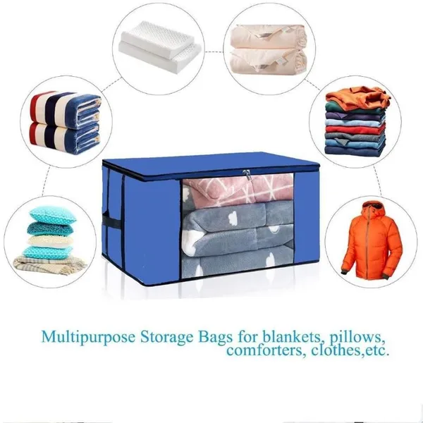 Blue_Non_Woven_Premium_Transparent_Window_Blanket_Storage_Bag_Garment_Cover_For_Home__(Pack_Of_4)