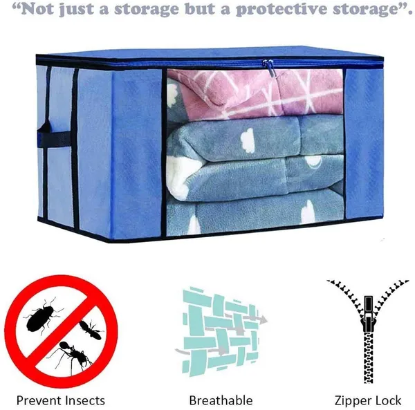 Blue_Non_Woven_Premium_Transparent_Window_Blanket_Storage_Bag_Garment_Cover_For_Home__(Pack_Of_6)