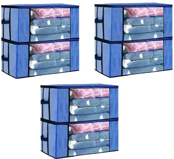 Blue_Non_Woven_Premium_Transparent_Window_Blanket_Storage_Bag_Garment_Cover_For_Home__(Pack_Of_6)