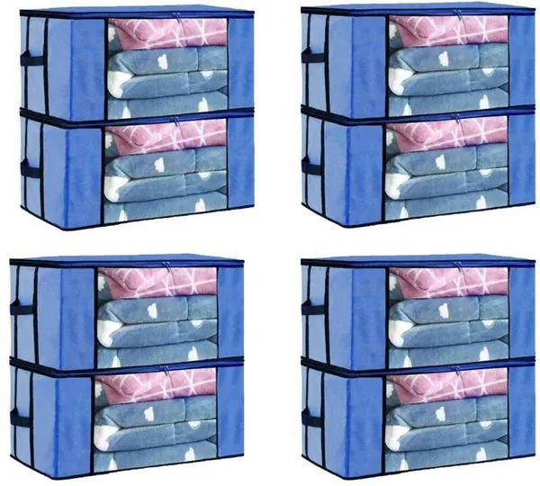 Blue_Non_Woven_Premium_Transparent_Window_Blanket_Storage_Bag_Garment_Cover_For_Home__(Pack_Of_8)