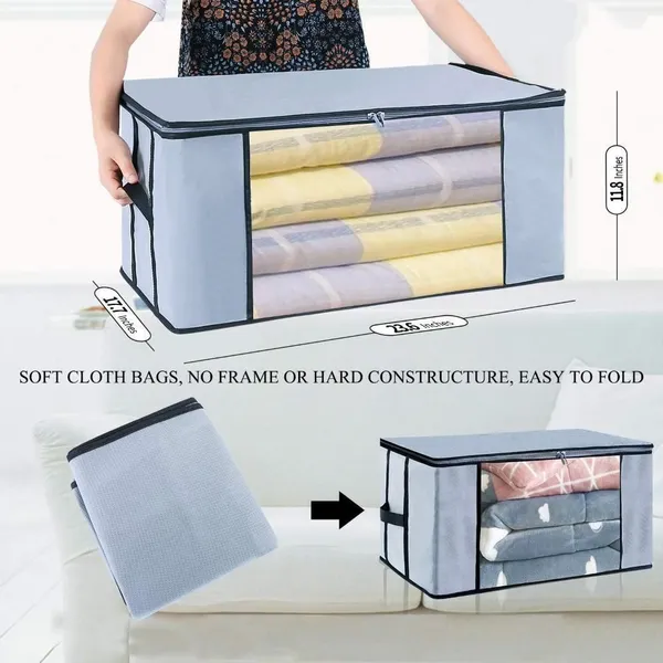 Grey_Non_Woven_Premium_Transparent_Window_Blanket_Storage_Bag_Garment_Cover_For_Home__(Pack_Of_3)