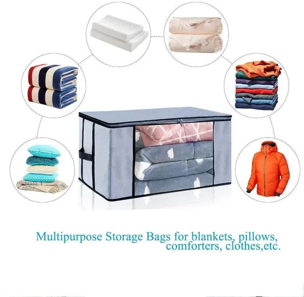 Grey_Non_Woven_Premium_Transparent_Window_Blanket_Storage_Bag_Garment_Cover_For_Home__(Pack_Of_3)
