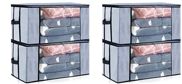 Grey_Non_Woven_Premium_Transparent_Window_Blanket_Storage_Bag_Garment_Cover_For_Home__(Pack_Of_4)
