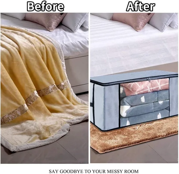 Grey_Non_Woven_Premium_Transparent_Window_Blanket_Storage_Bag_Garment_Cover_For_Home__(Pack_Of_4)