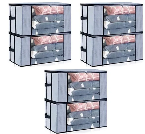 Grey_Non_Woven_Premium_Transparent_Window_Blanket_Storage_Bag_Garment_Cover_For_Home__(Pack_Of_6)