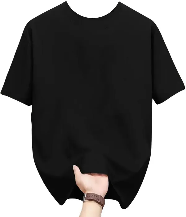 Black_Pure_Cotton_Self_Design_Round_Neck_Tshirt_For_Men