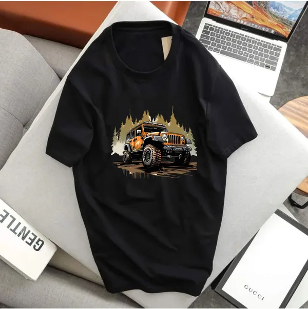 Black_Pure_Cotton_Self_Design_Round_Neck_Tshirt_For_Men