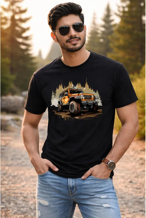 Black_Pure_Cotton_Self_Design_Round_Neck_Tshirt_For_Men