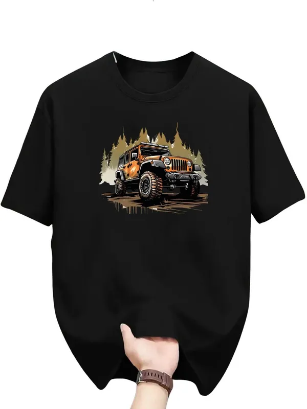 Black_Pure_Cotton_Self_Design_Round_Neck_Tshirt_For_Men
