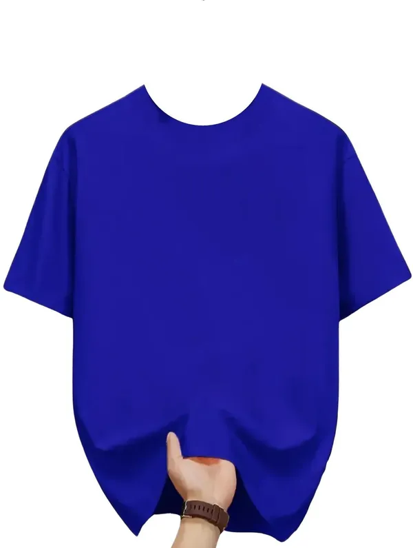 Blue_Pure_Cotton_Self_Design_Round_Neck_Tshirt_For_Men