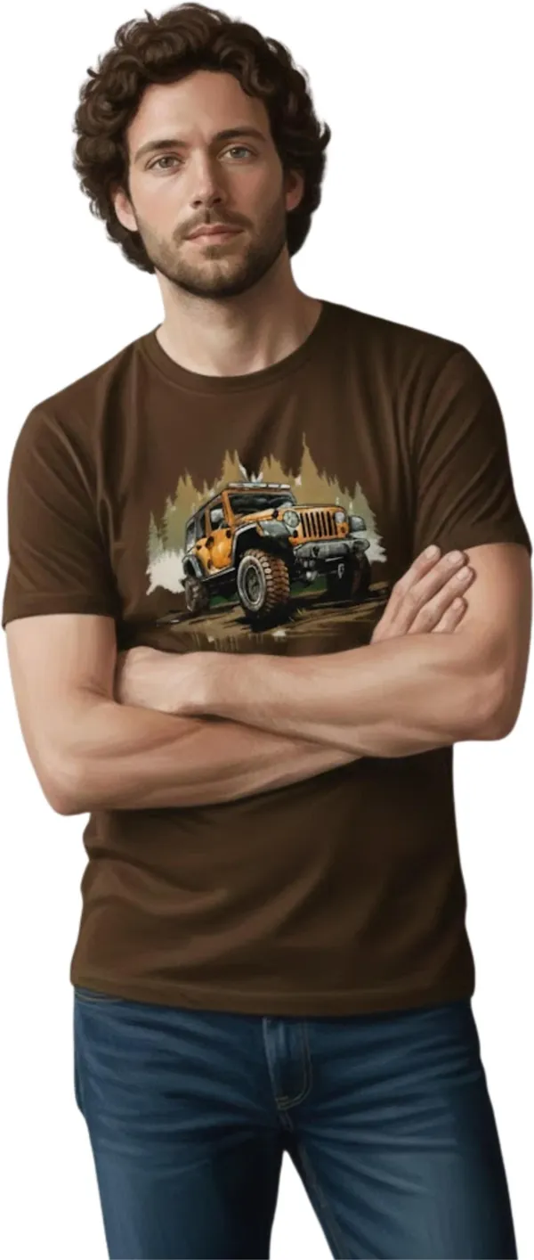 Brown_Pure_Cotton_Self_Design_Round_Neck_Tshirt_For_Men