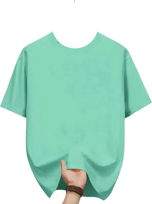 Light_Blue_Pure_Cotton_Self_Design_Round_Neck_Tshirt_For_Men