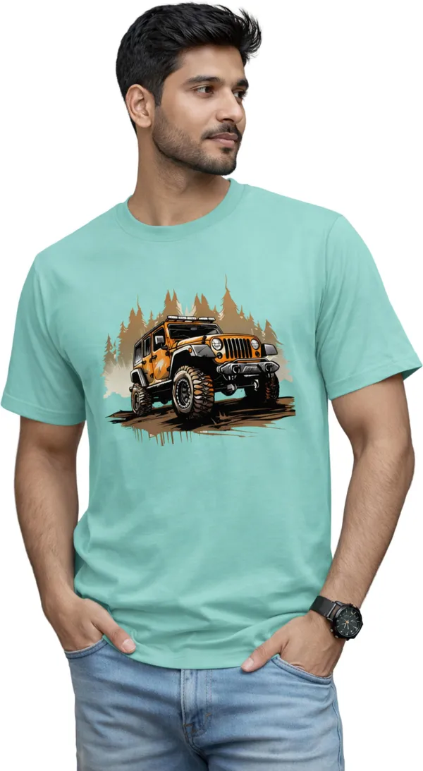Light_Blue_Pure_Cotton_Self_Design_Round_Neck_Tshirt_For_Men