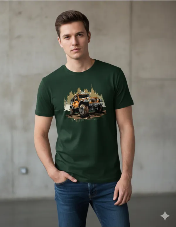 Green_Pure_Cotton_Self_Design_Round_Neck_Tshirt_For_Men